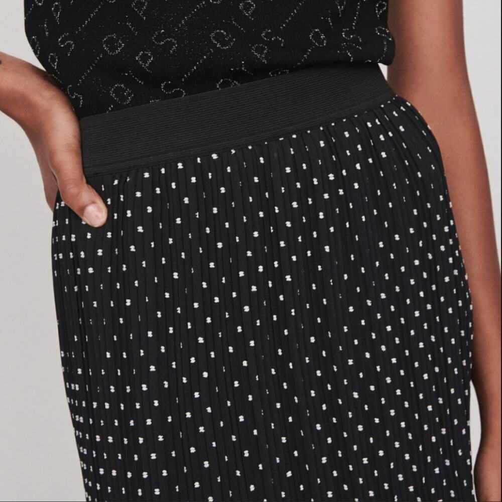 Maje T34 Pleated Polka Dot Midi Skirt Black NWT $265 - Picture 7 of 11